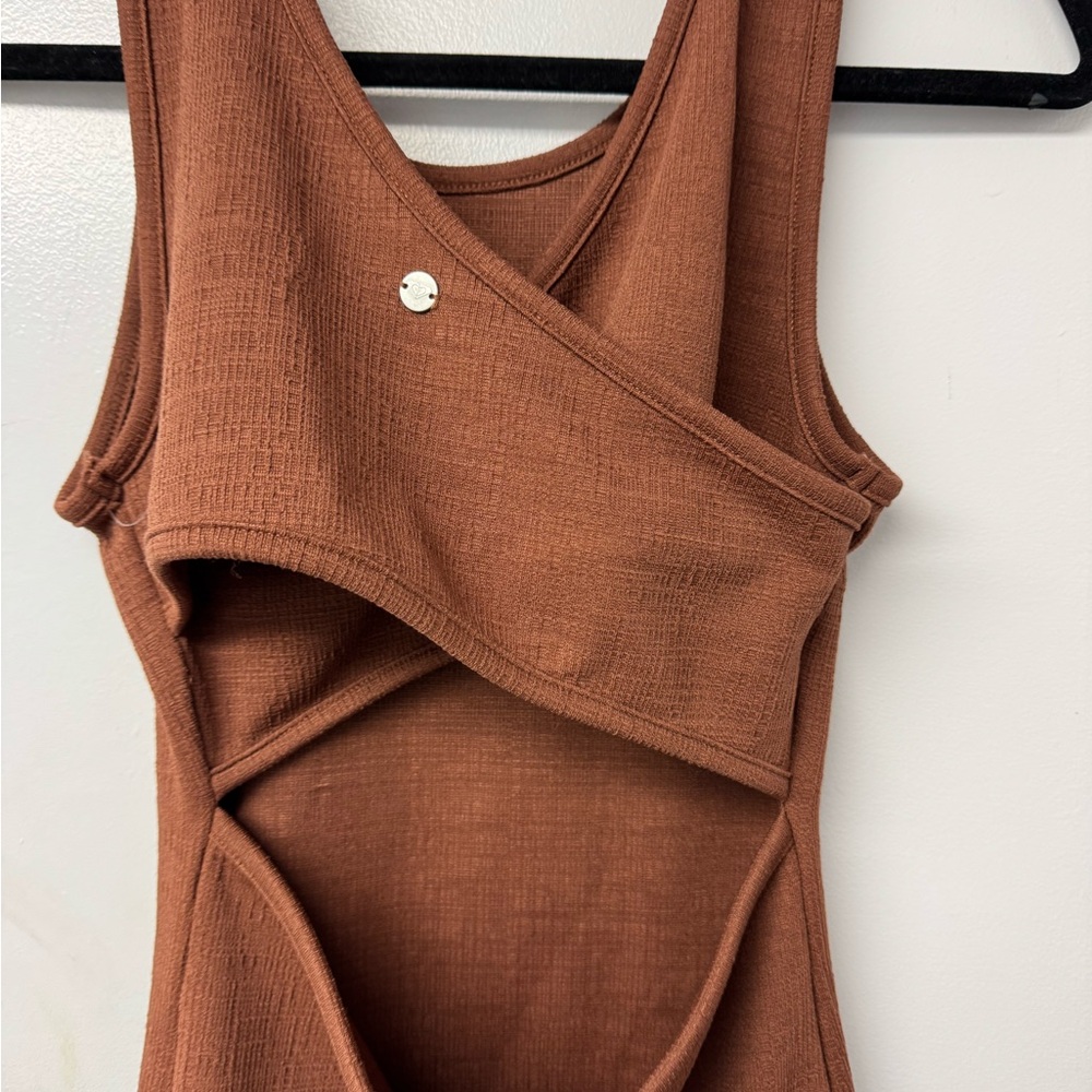 Roxy Good Keepsake XS Mini Dress Brown Cutout Cross Back Coastal Cowgirl Boho Y - Picture 7 of 12